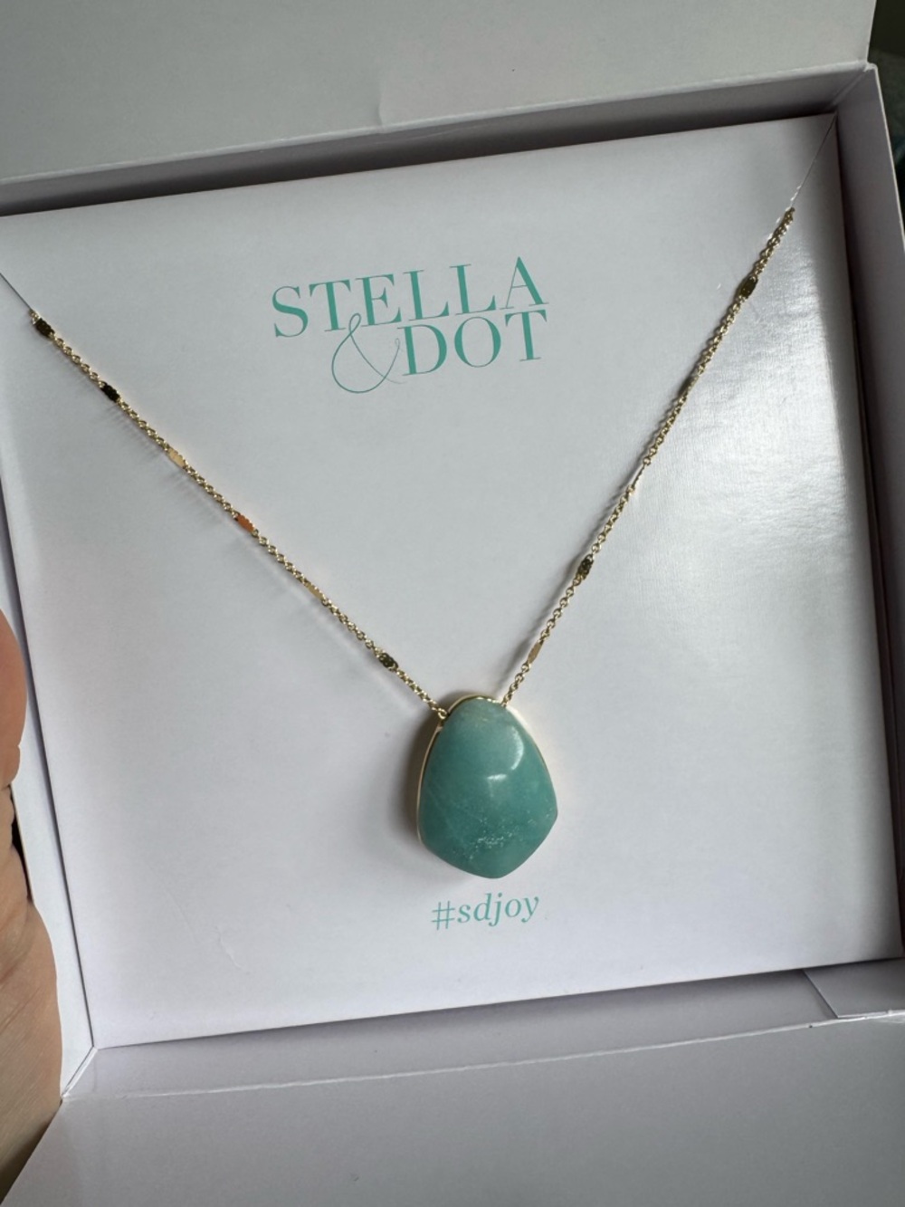 Stella & Dot Ulani Double Take Long Pendant Necklace - Shiny Gold & Aqua - Picture 4 of 7